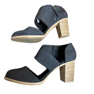 TOMS MILAN NOVA HEEL BLACK CANVAS WOMENS SHOE SIZE 9.5